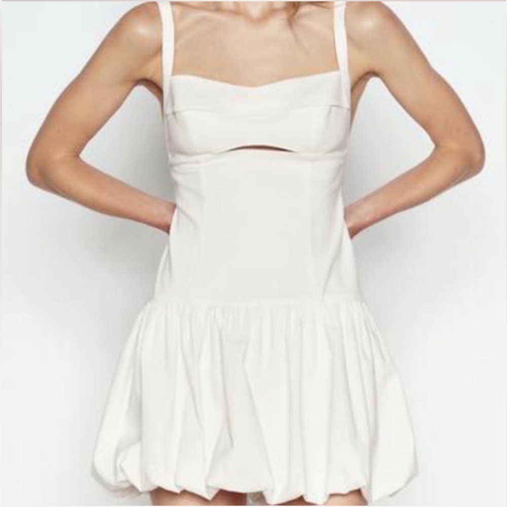 Zara White Square Neck Mini Bubble Sundress